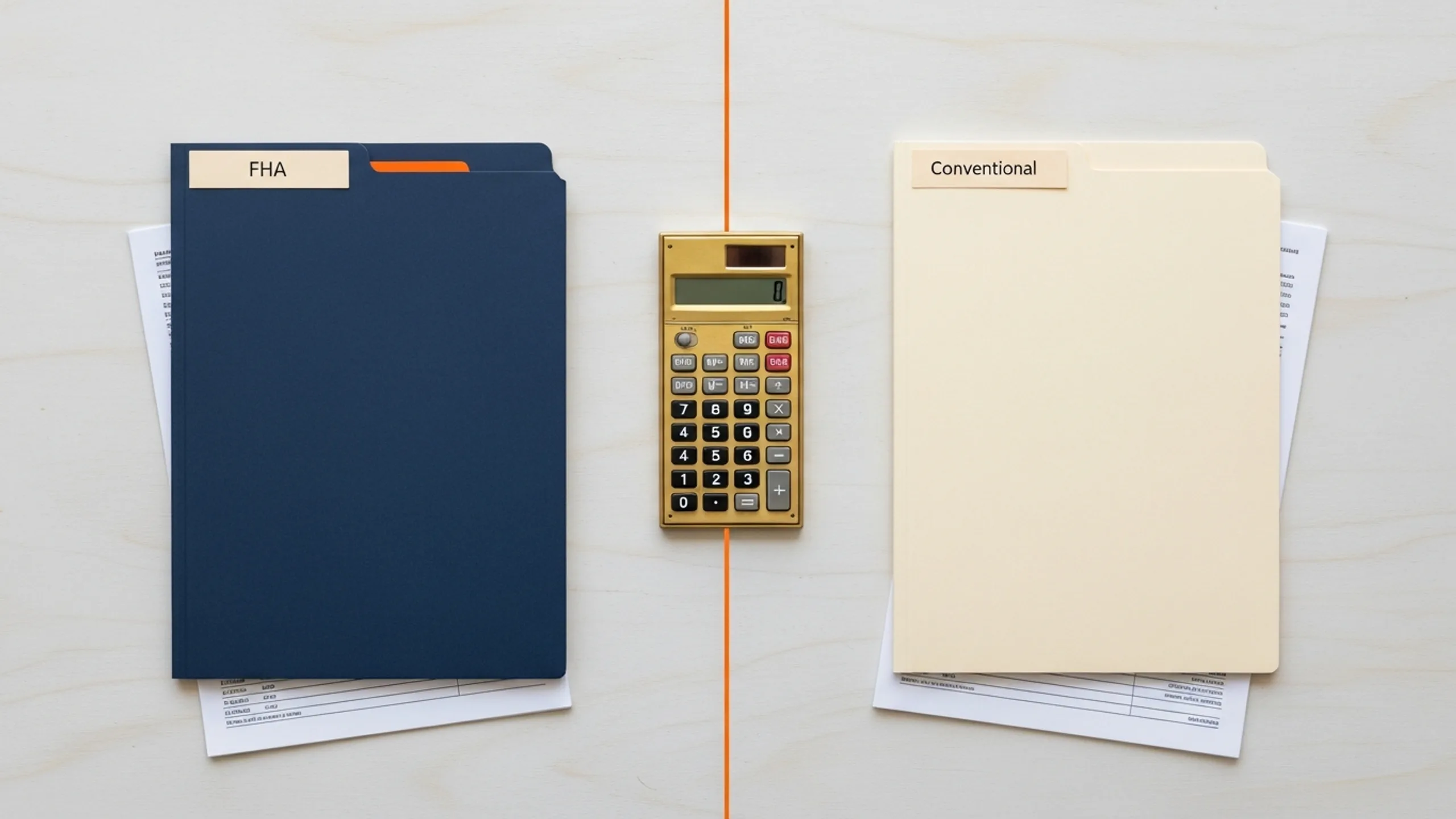 Side-by-side comparison of two labeled folders for cap rate vs cash on with a calculator between