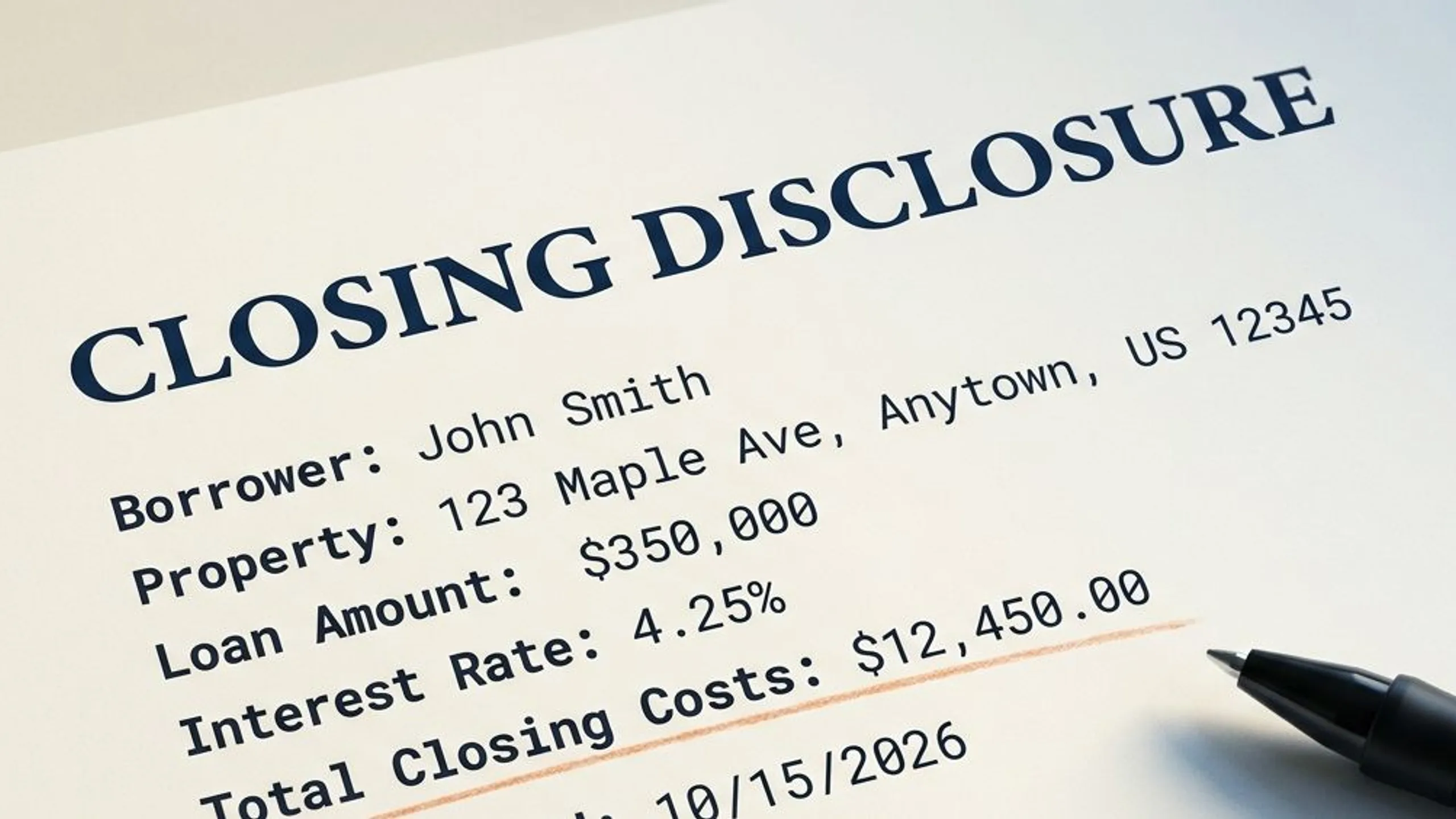 Close-up of a printed real estate document for what the Real Estate Explained with a pen resting on the page