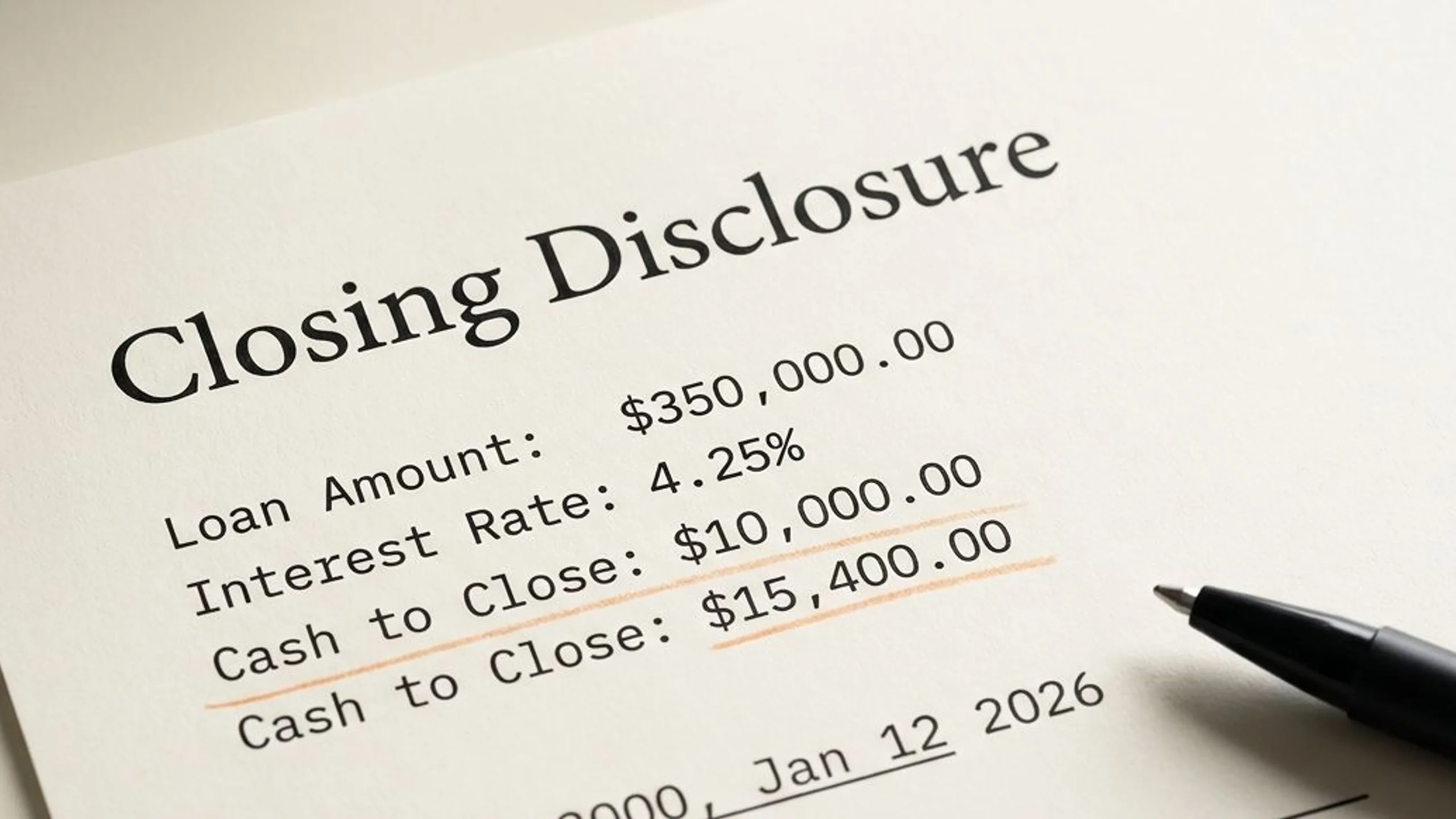 Close-up of a printed real estate document for Real Estate Explained course review with a pen resting on the page
