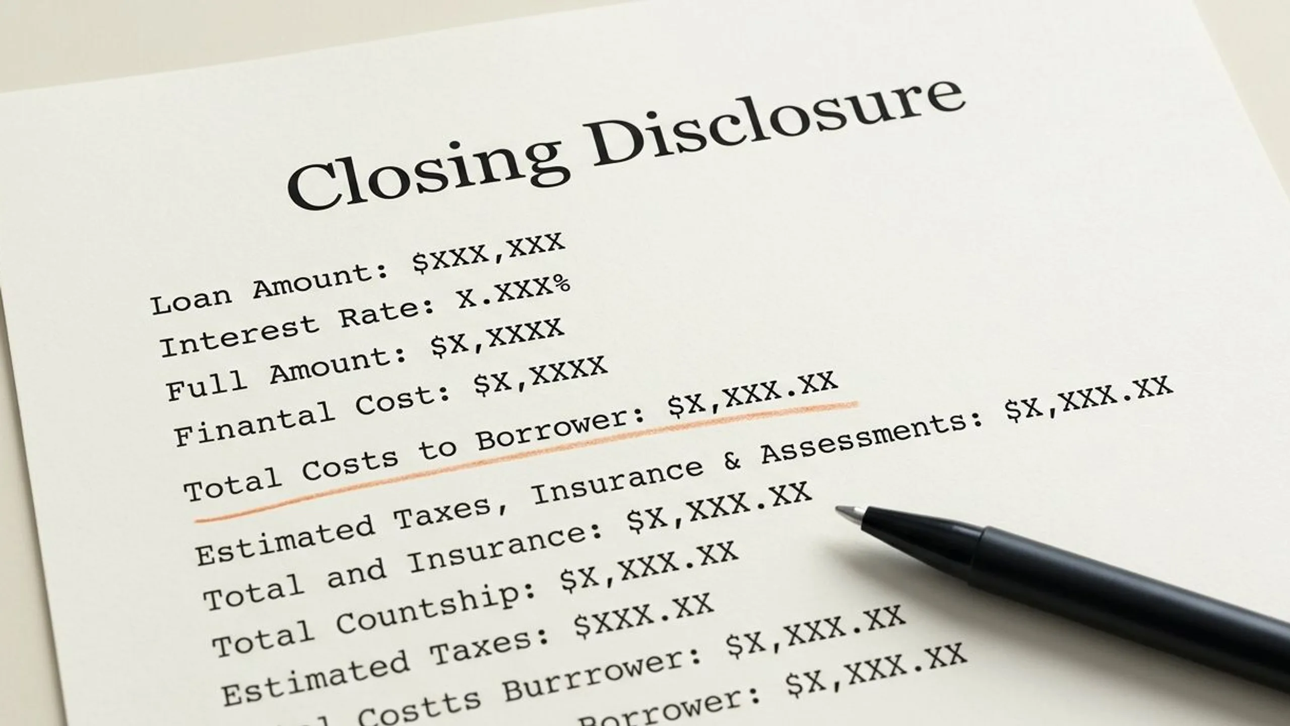 Close-up of a printed real estate document for short-term rental vs long-term rental with a pen resting on the page