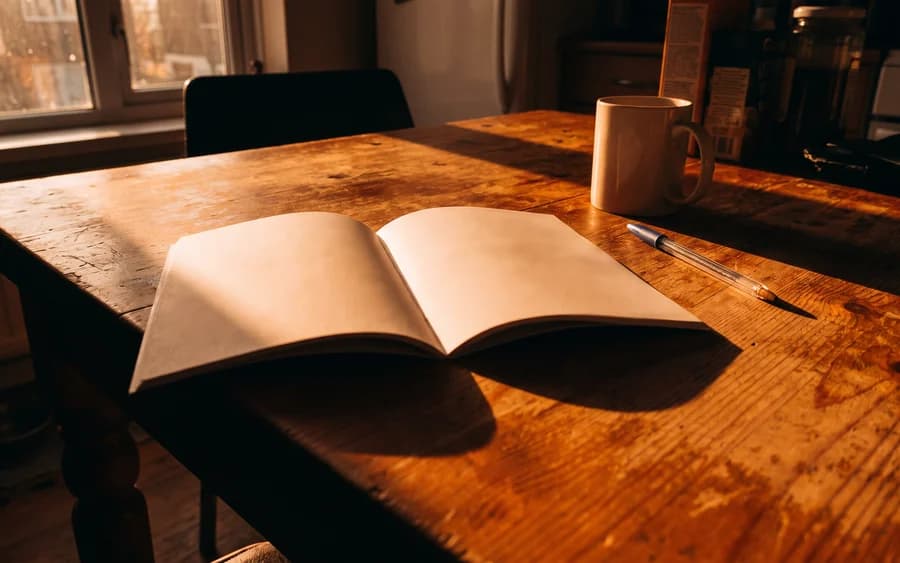 The guide open on a kitchen table in late afternoon light